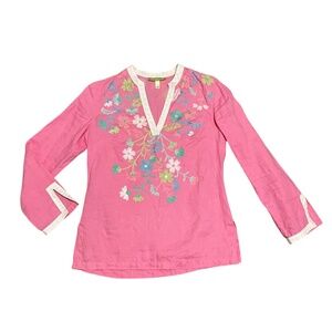 Sigrid Olsen Linen Floral‎ Embroidered Tunic Pullover Spring Top Size XS